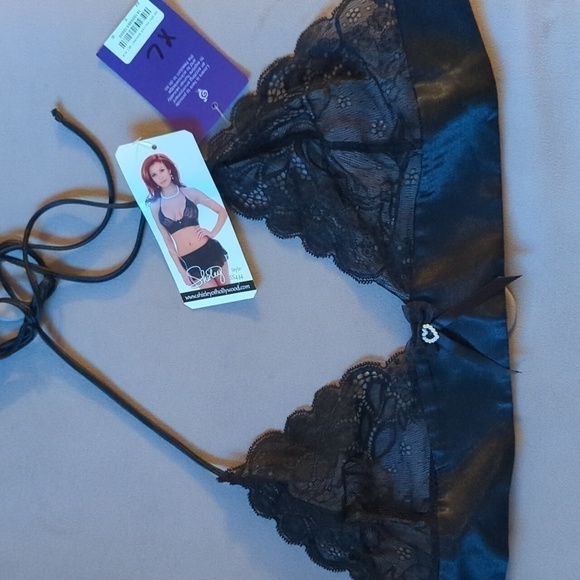 Shirley Of Hollywood Show Time XL Black Bra Top Silky Sheer Lace - Picture 2 of 10